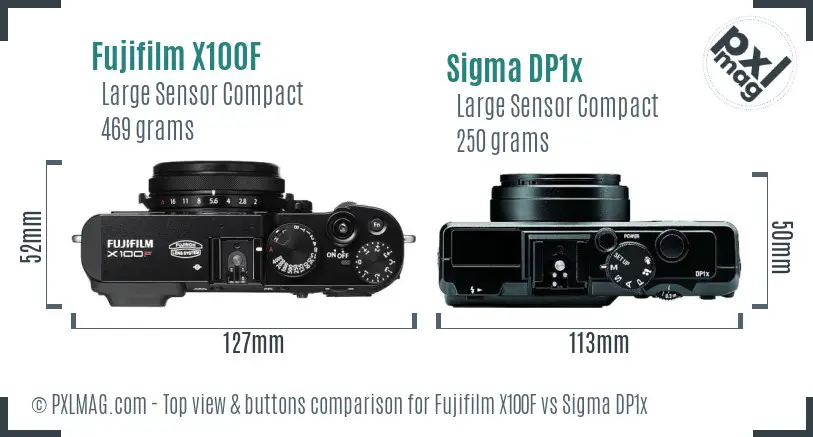 Fujifilm X100F vs Sigma DP1x top view buttons comparison