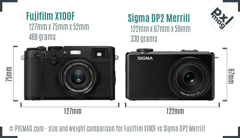 Fujifilm X100F vs Sigma DP2 Merrill size comparison