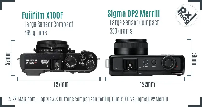 Fujifilm X100F vs Sigma DP2 Merrill top view buttons comparison
