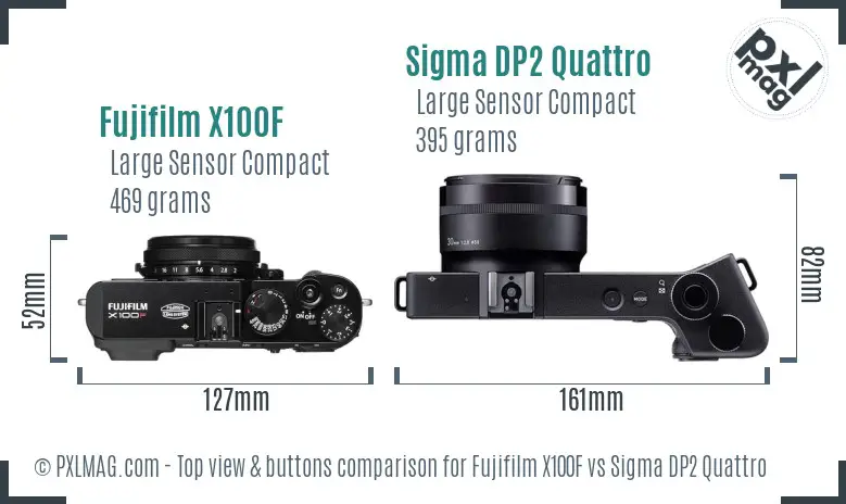 Fujifilm X100F vs Sigma DP2 Quattro top view buttons comparison
