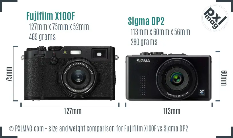 Fujifilm X100F vs Sigma DP2 size comparison