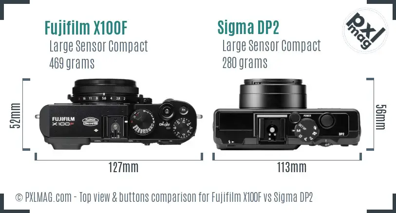 Fujifilm X100F vs Sigma DP2 top view buttons comparison