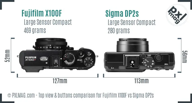 Fujifilm X100F vs Sigma DP2s top view buttons comparison