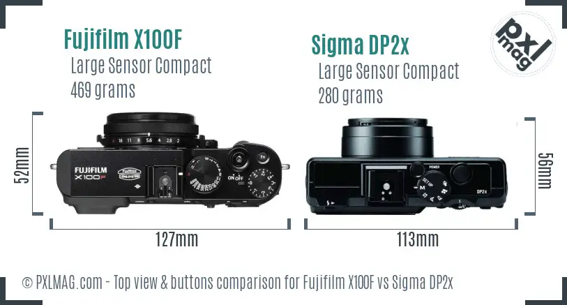 Fujifilm X100F vs Sigma DP2x top view buttons comparison