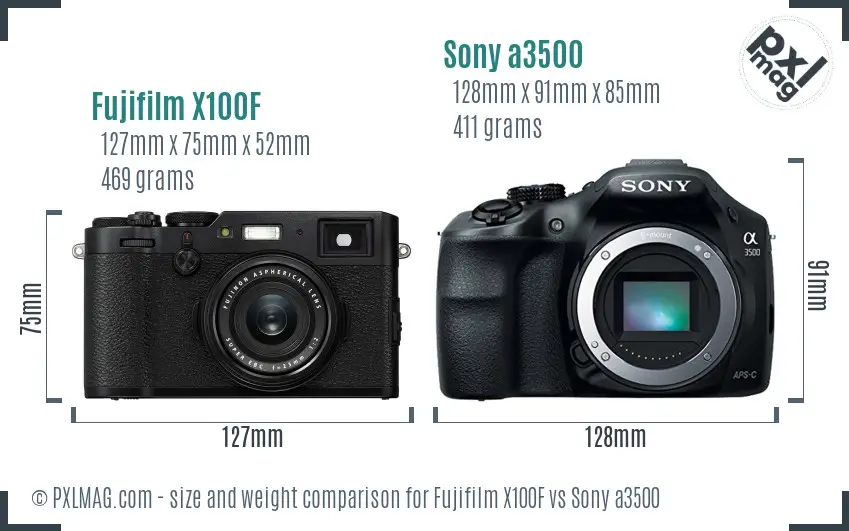 Fujifilm X100F vs Sony a3500 size comparison