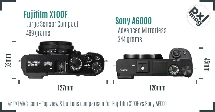Fujifilm X100F vs Sony A6000 top view buttons comparison