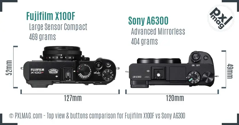 Fujifilm X100F vs Sony A6300 top view buttons comparison