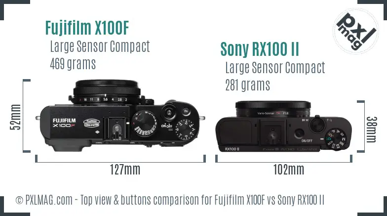 Fujifilm X100F vs Sony RX100 II top view buttons comparison