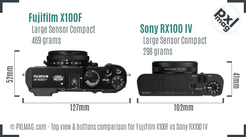 Fujifilm X100F vs Sony RX100 IV top view buttons comparison