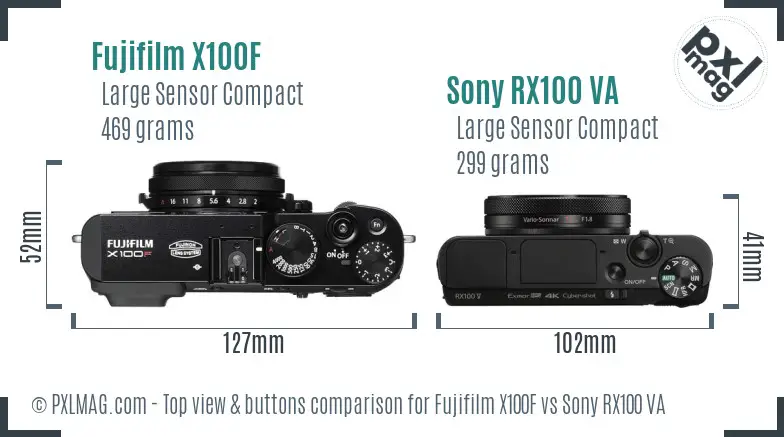 Fujifilm X100F vs Sony RX100 VA top view buttons comparison