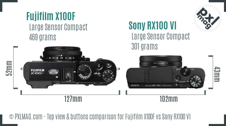Fujifilm X100F vs Sony RX100 VI top view buttons comparison