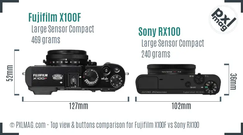 Fujifilm X100F vs Sony RX100 top view buttons comparison