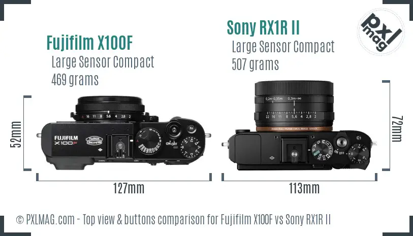Fujifilm X100F vs Sony RX1R II top view buttons comparison