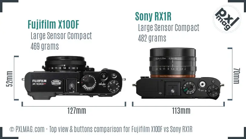 Fujifilm X100F vs Sony RX1R top view buttons comparison