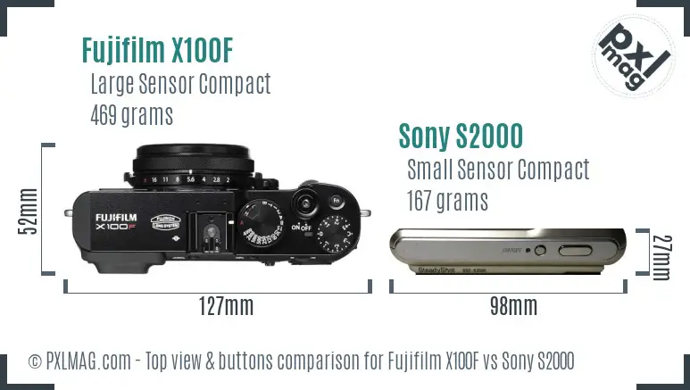 Fujifilm X100F vs Sony S2000 top view buttons comparison