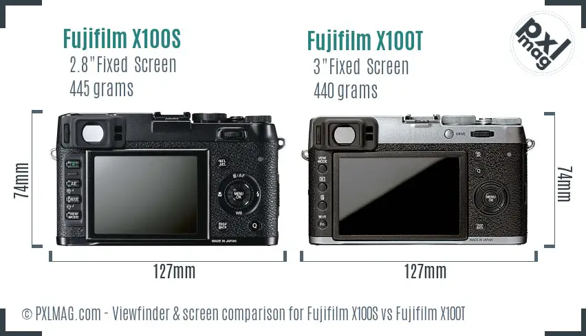 Fujifilm X100S vs Fujifilm X100T Screen and Viewfinder comparison
