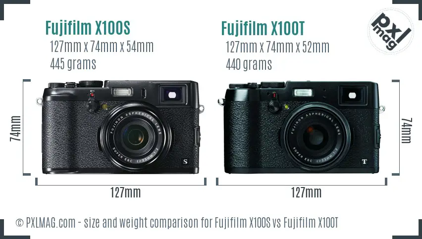 Fujifilm X100S vs Fujifilm X100T size comparison