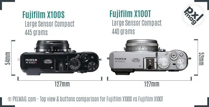 Fujifilm X100S vs Fujifilm X100T top view buttons comparison