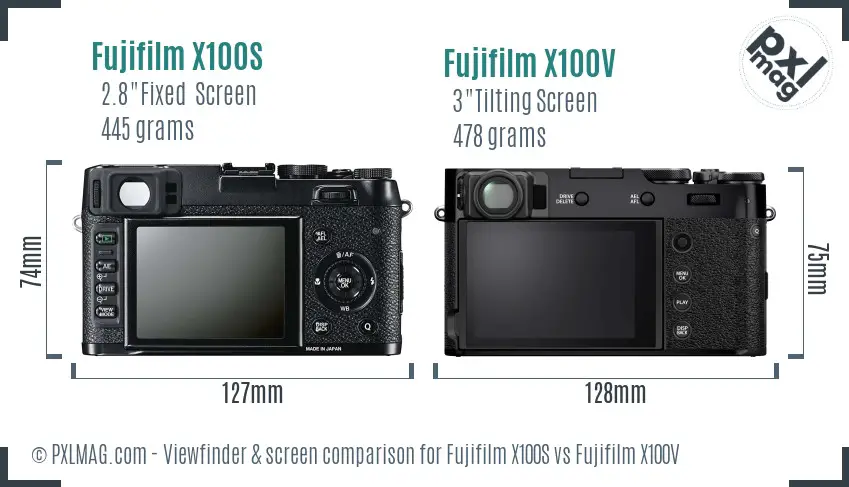Fujifilm X100S vs Fujifilm X100V Screen and Viewfinder comparison