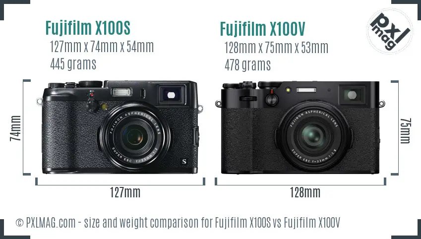 Fujifilm X100S vs Fujifilm X100V size comparison