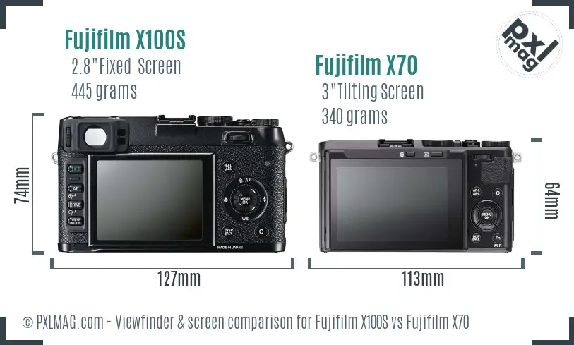 Fujifilm X100S vs Fujifilm X70 Screen and Viewfinder comparison