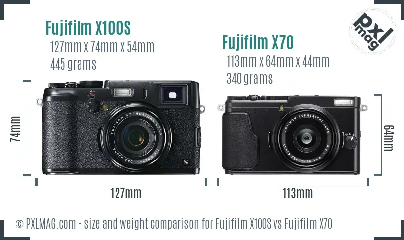 Fujifilm X100S vs Fujifilm X70 size comparison