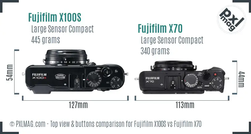 Fujifilm X100S vs Fujifilm X70 top view buttons comparison