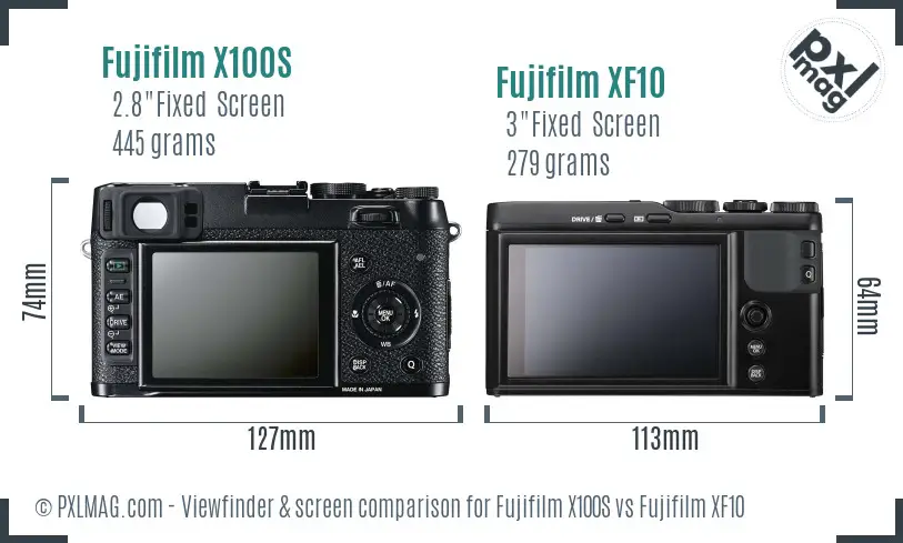 Fujifilm X100S vs Fujifilm XF10 Screen and Viewfinder comparison