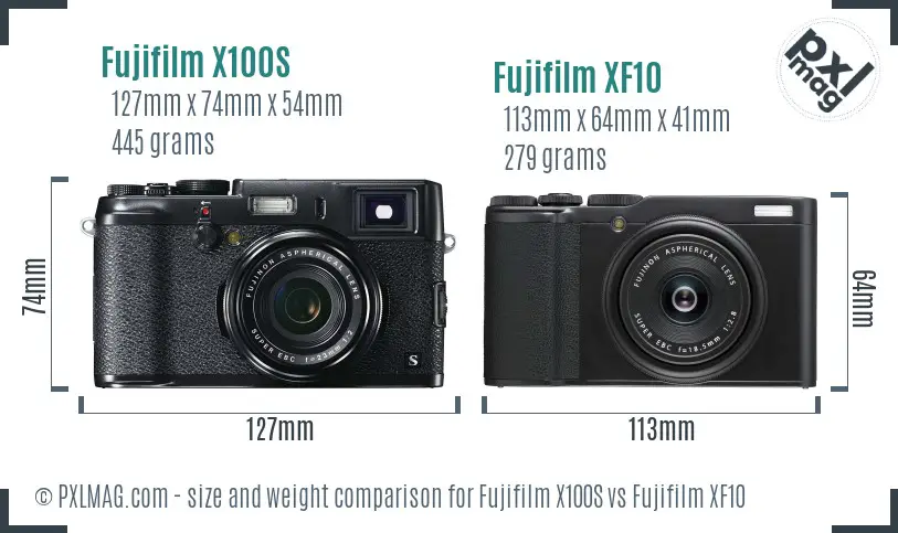 Fujifilm X100S vs Fujifilm XF10 size comparison