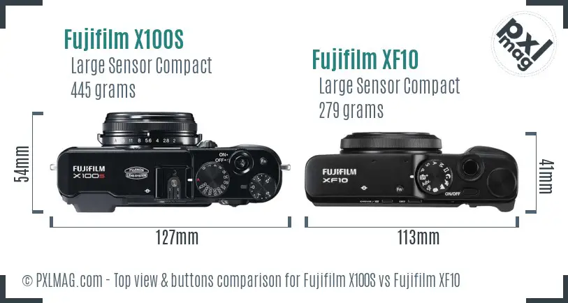 Fujifilm X100S vs Fujifilm XF10 top view buttons comparison