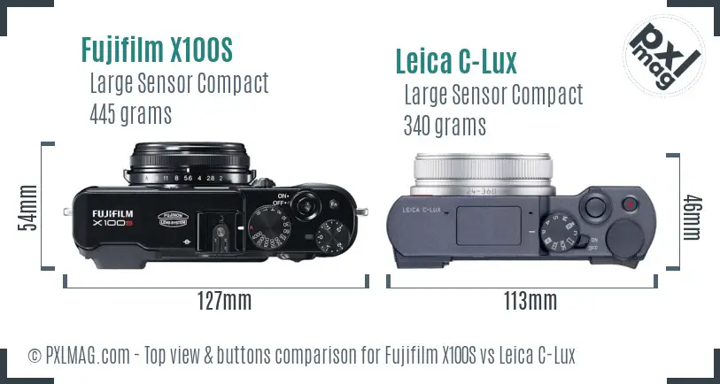 Fujifilm X100S vs Leica C-Lux top view buttons comparison