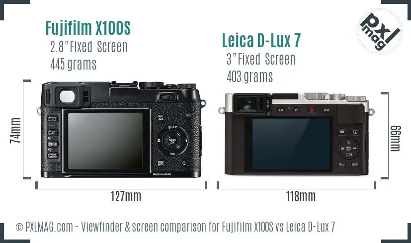 Fujifilm X100S vs Leica D-Lux 7 Screen and Viewfinder comparison