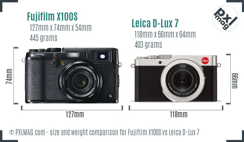 Fujifilm X100S vs Leica D-Lux 7 size comparison