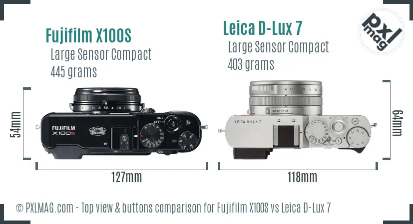 Fujifilm X100S vs Leica D-Lux 7 top view buttons comparison