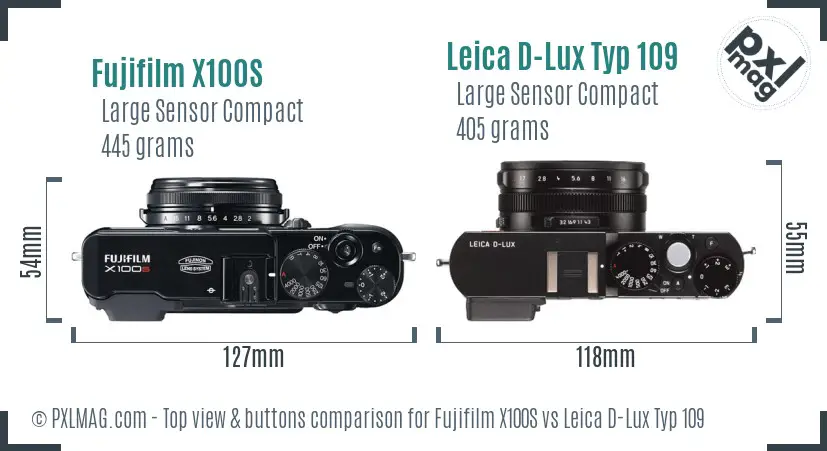 Fujifilm X100S vs Leica D-Lux Typ 109 top view buttons comparison