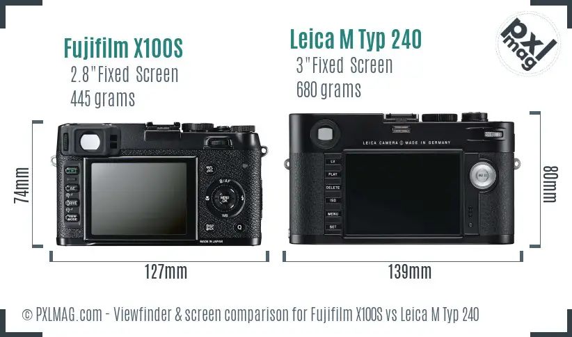 Fujifilm X100S vs Leica M Typ 240 Screen and Viewfinder comparison
