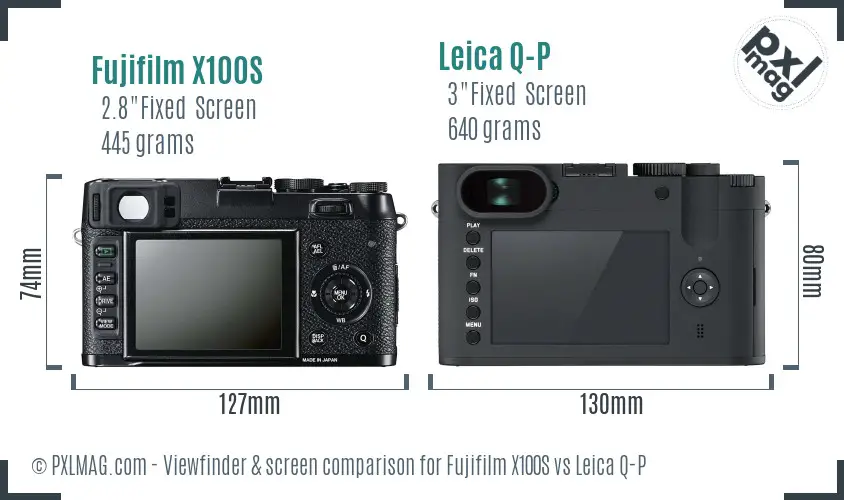 Fujifilm X100S vs Leica Q-P Screen and Viewfinder comparison