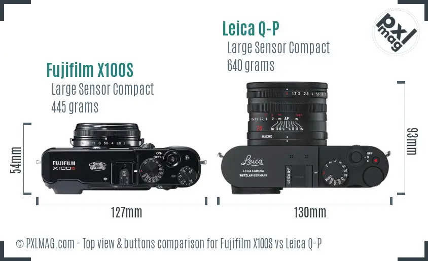 Fujifilm X100S vs Leica Q-P top view buttons comparison