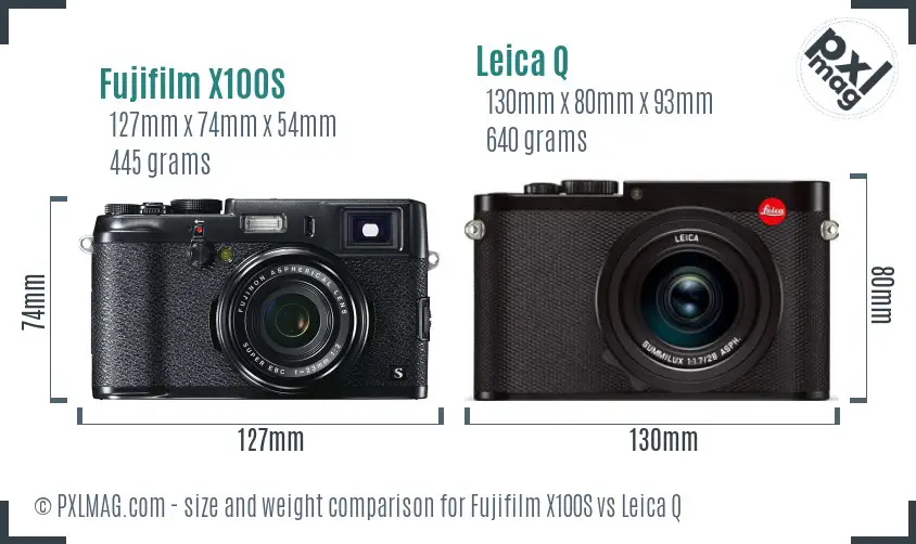 Fujifilm X100S vs Leica Q size comparison