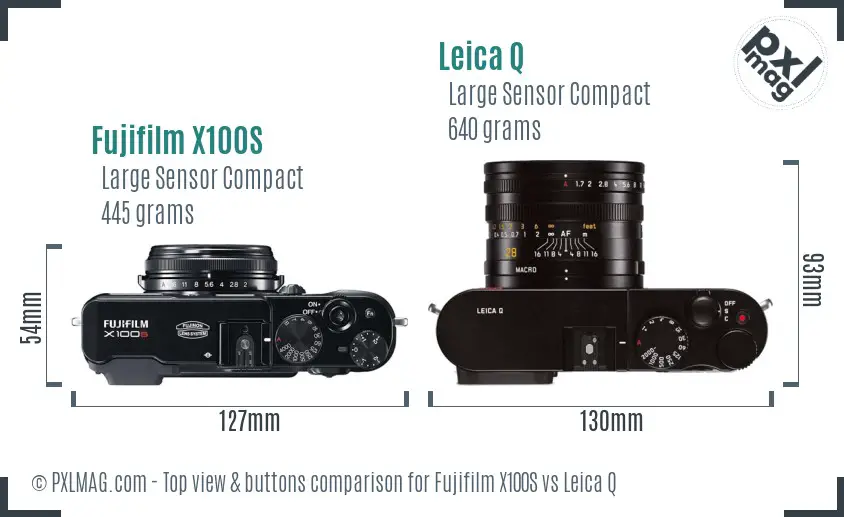 Fujifilm X100S vs Leica Q top view buttons comparison