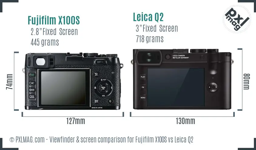 Fujifilm X100S vs Leica Q2 Screen and Viewfinder comparison