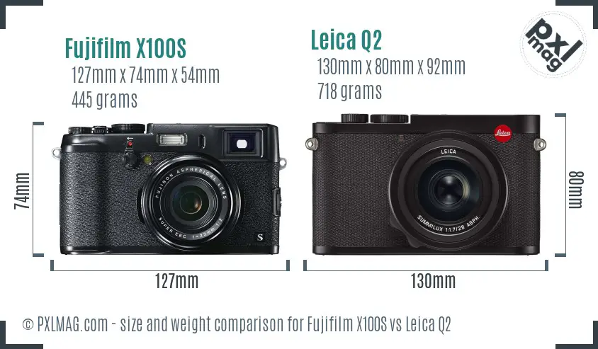 Fujifilm X100S vs Leica Q2 size comparison