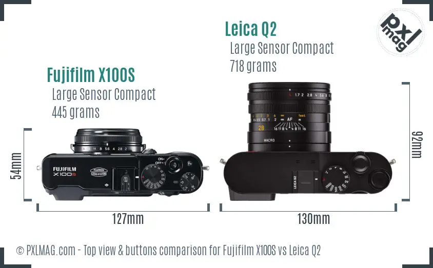 Fujifilm X100S vs Leica Q2 top view buttons comparison