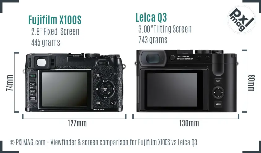 Fujifilm X100S vs Leica Q3 Screen and Viewfinder comparison