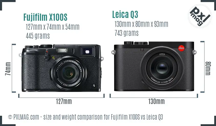 Fujifilm X100S vs Leica Q3 size comparison