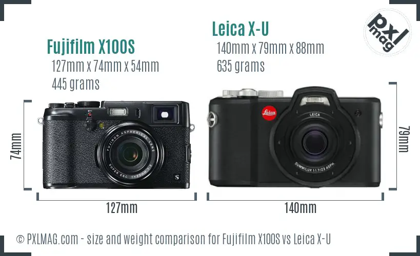 Fujifilm X100S vs Leica X-U size comparison