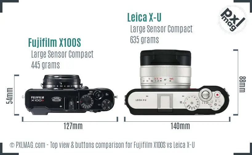 Fujifilm X100S vs Leica X-U top view buttons comparison