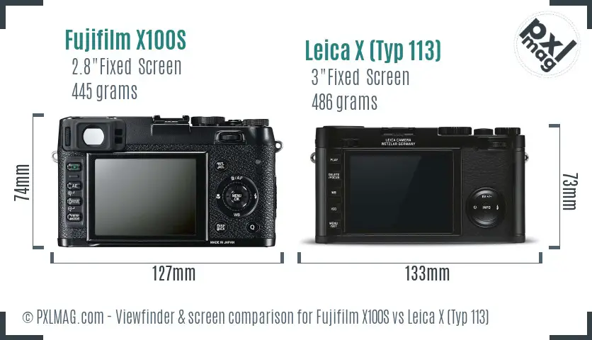 Fujifilm X100S vs Leica X (Typ 113) Screen and Viewfinder comparison