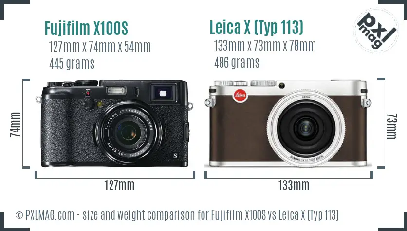 Fujifilm X100S vs Leica X (Typ 113) size comparison