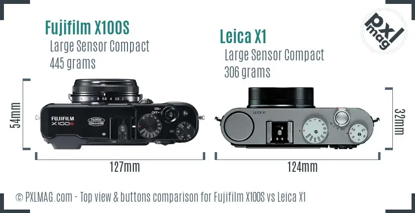 Fujifilm X100S vs Leica X1 top view buttons comparison